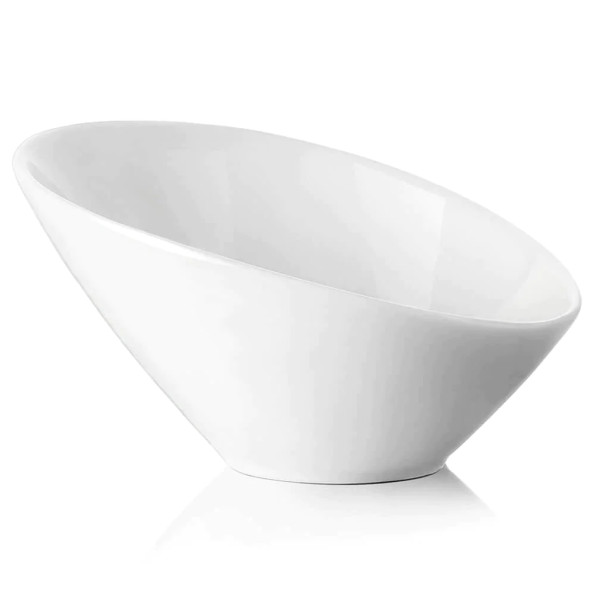 Serving Bowl Porcelain Angled For Salad, Soup, Pasta, Rice, Fruit Bowls 21cm.Contemporary Bistro Design, Chip Resistant Dishwasher Safe Pack of 6Pcs